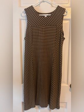 Sleeveless Brown & Black Gingham Shift Dress